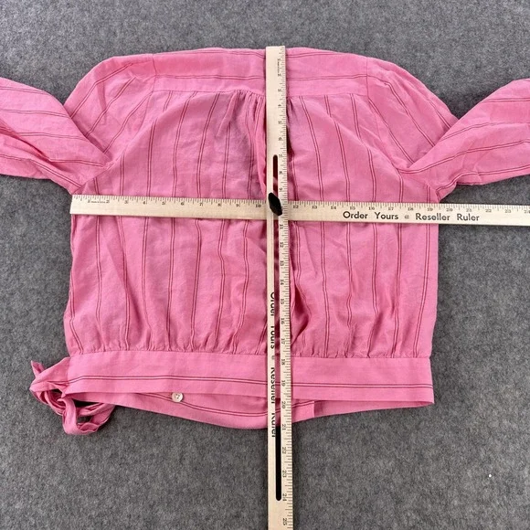 Madewell Blouse Womens Medium Pink Striped Wrap Tie Waist 3/4 Sleeve Cotton - Picture 8 of 11